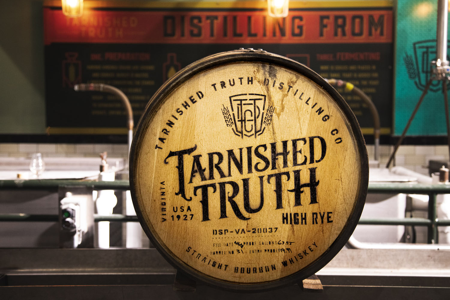 A barrel of Tarnished Truth Distilling Company bourbon