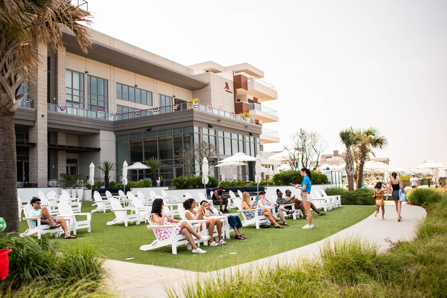 The outdoor lawn at the Marriott Virginia Beach Oceanfront Resort