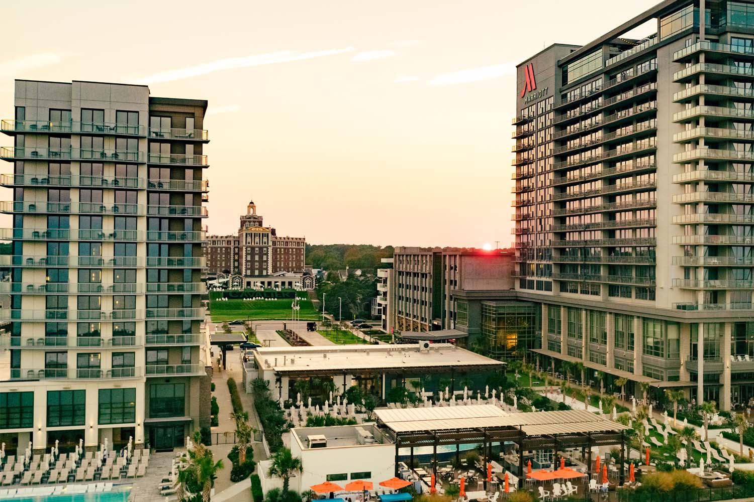 An aerial view of the Cavalier Resort in Virginia Beach
