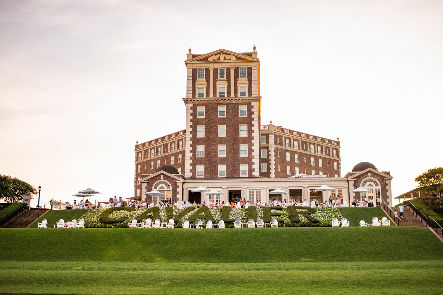 The Historic Cavalier Hotel during an event at sunset