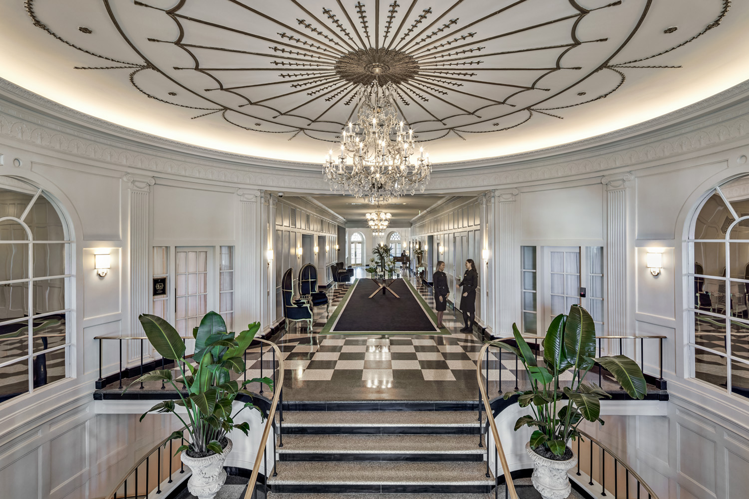 The interior hotel lobby of The Historic Cavalier Hotel