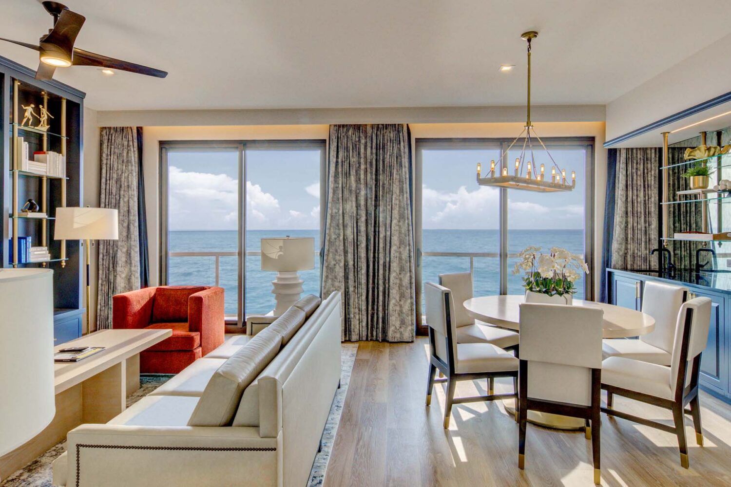 A bedroom suite inside the Embassy Suites Virginia Beach Oceanfront Resort
