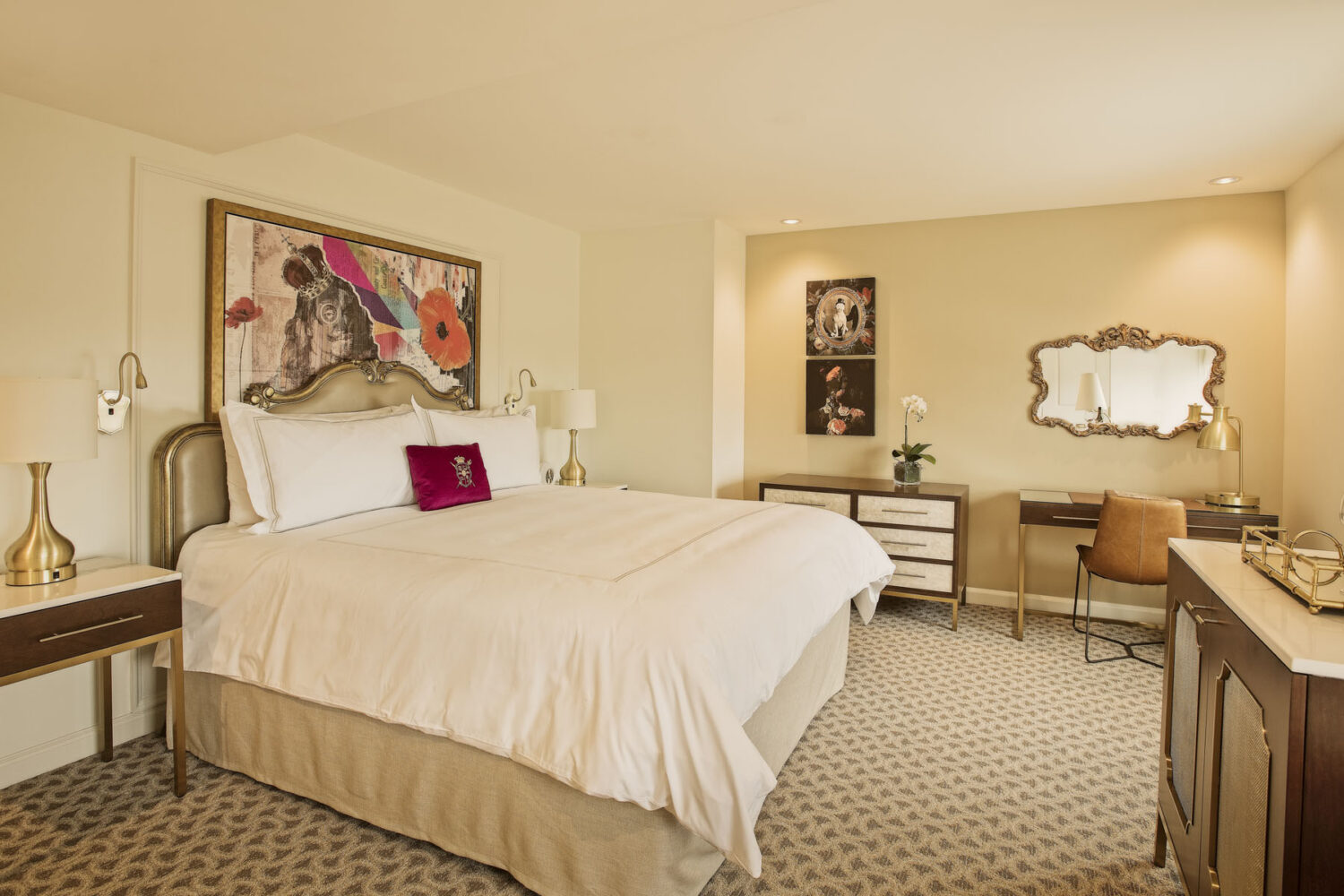 An interior bedroom inside The Historic Cavalier Hotel