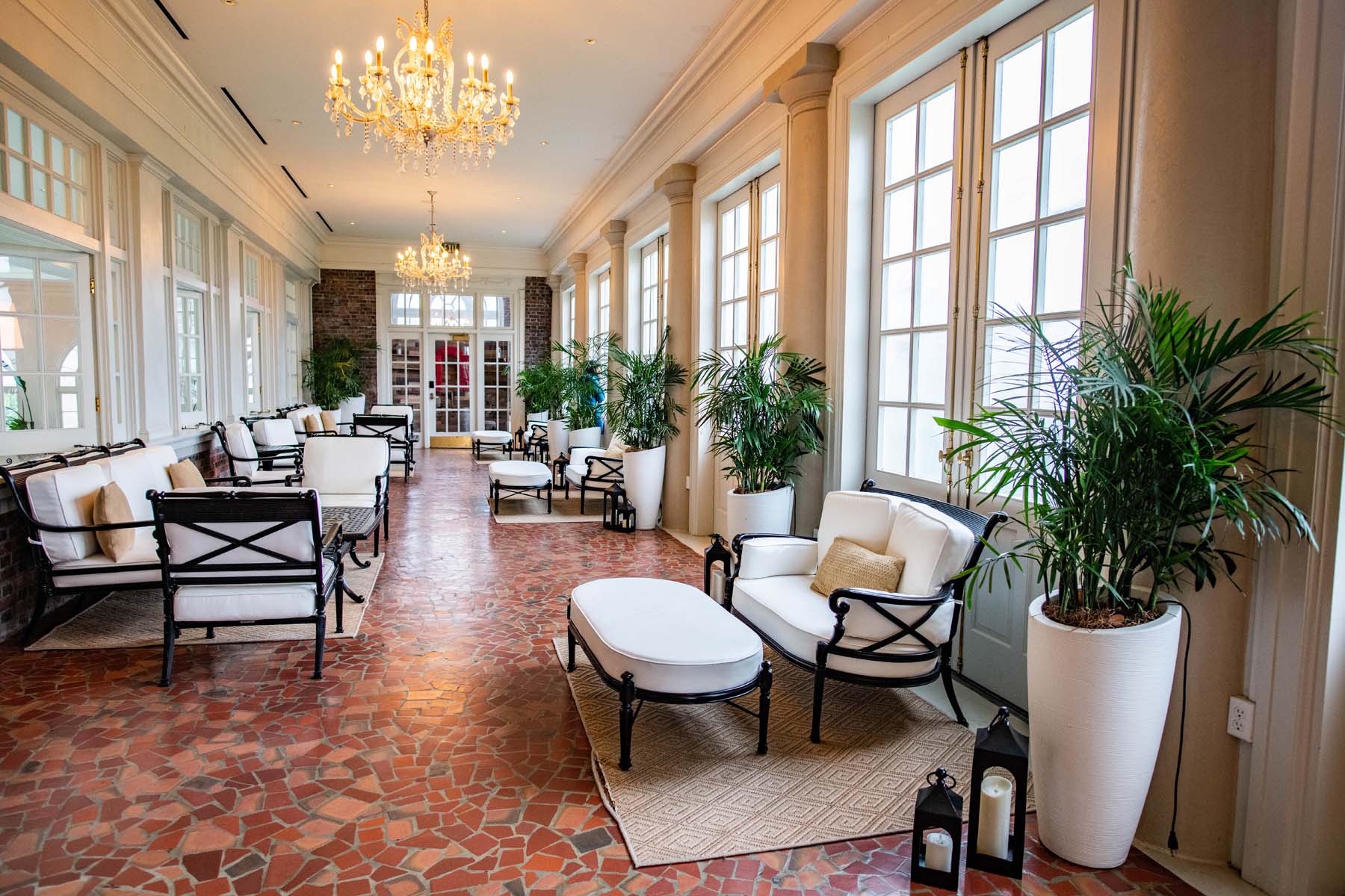 The interior loggia inside The Historic Cavalier Hotel