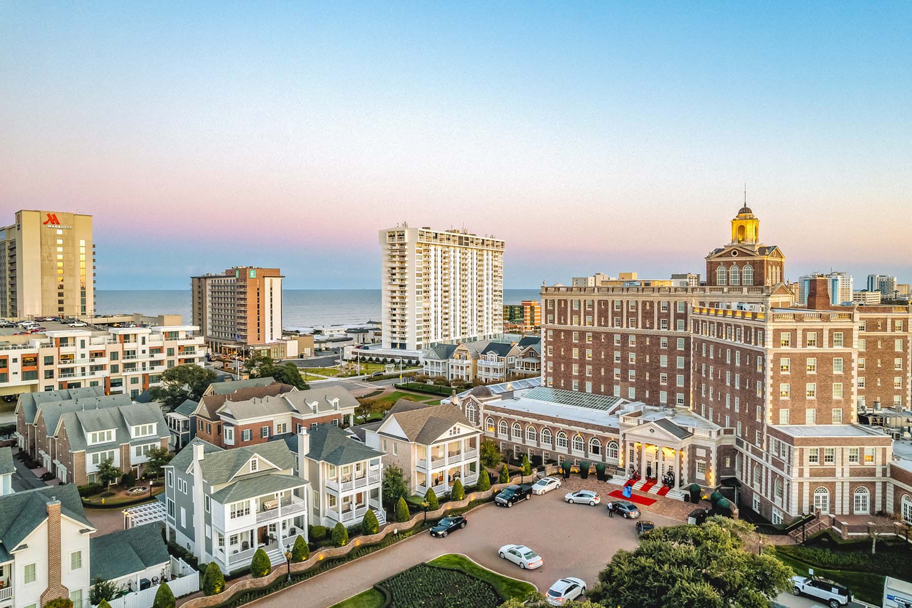 An aerial view of the Cavalier Resort Virginia Beach