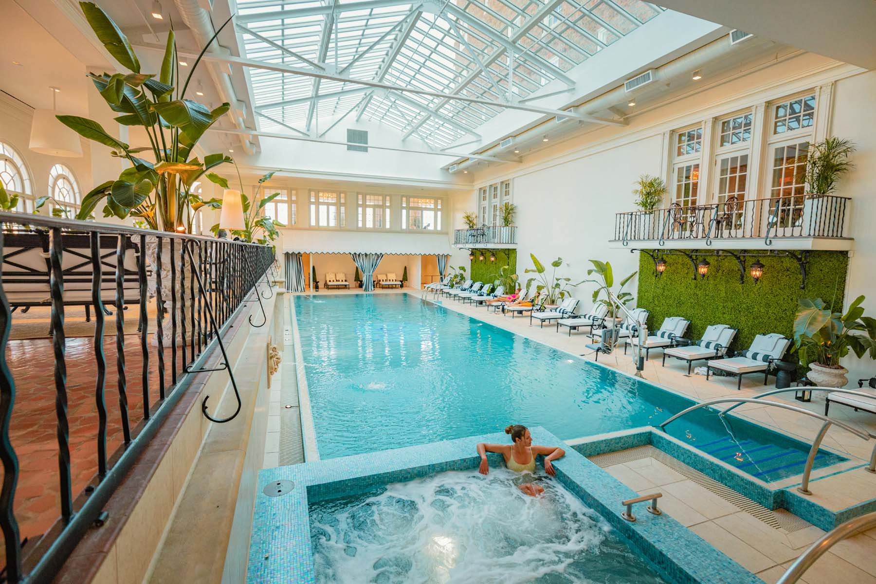 The indoor pool at The Historic Cavalier Hotel