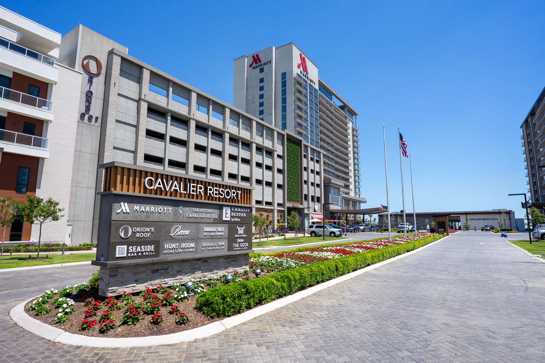 The exterior main entrance sign to the Cavalier Resort Virginia Beach