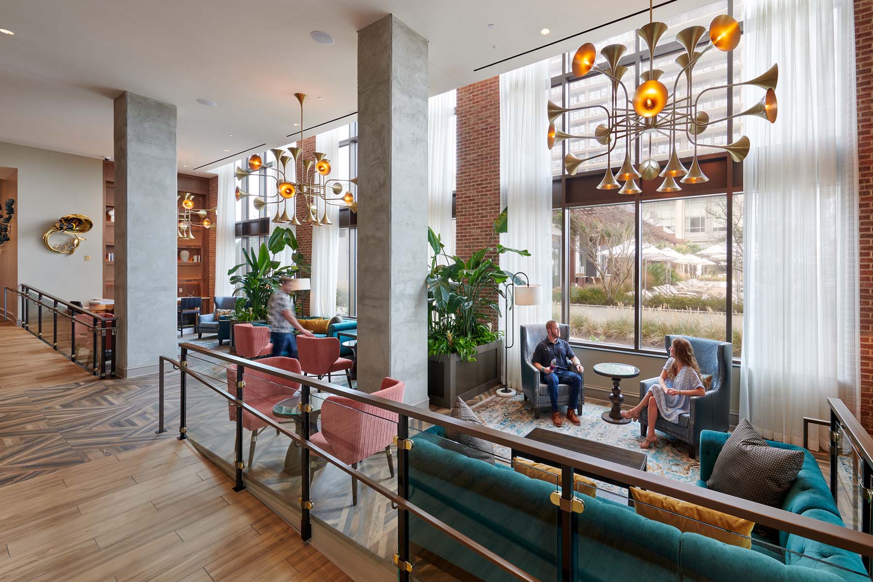 The interior lobby inside the Embassy Suites Virginia Beach Oceanfront Resort