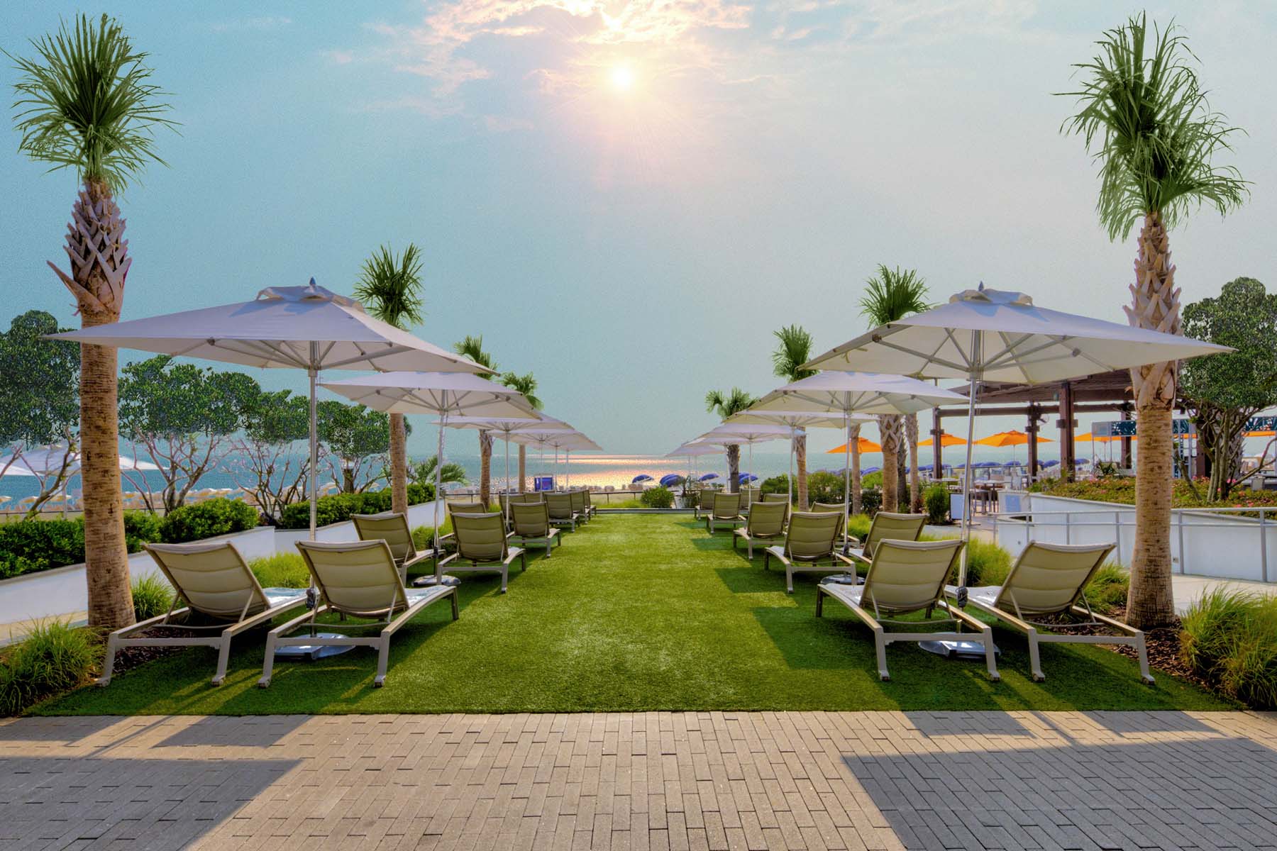 The outdoor lawn at the Marriott Virginia Beach Oceanfront Resort