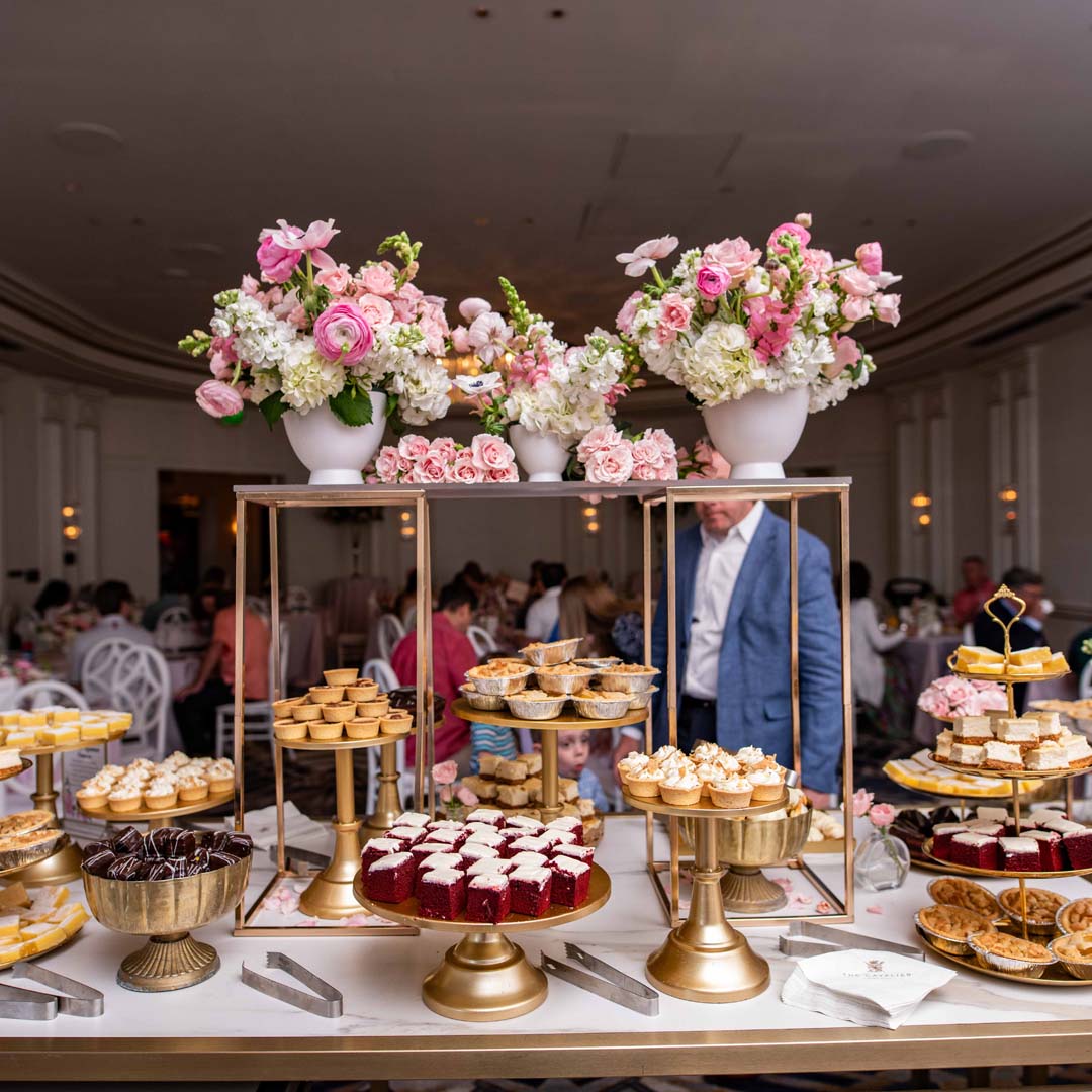 A Mother's Day buffet table inside a hotel restaurant