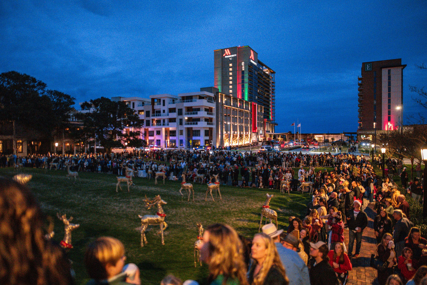 An outdoor holiday event at The Historic Cavalier Hotel