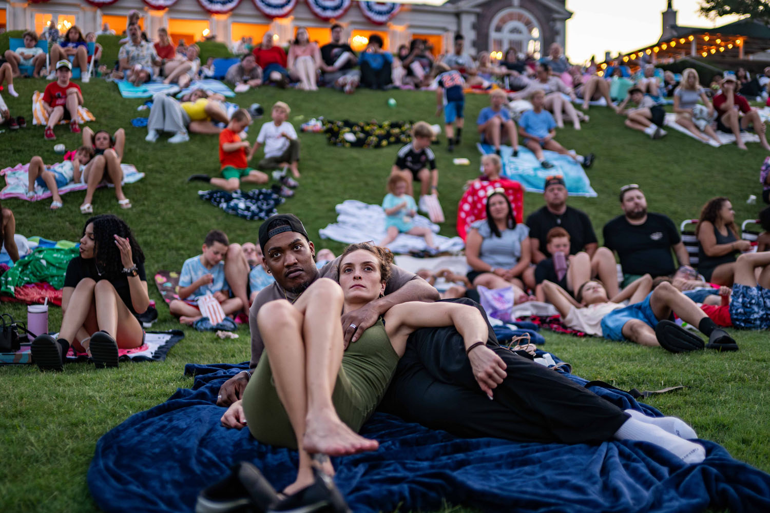 An outdoor summer movie night at The Historic Cavalier Hotel