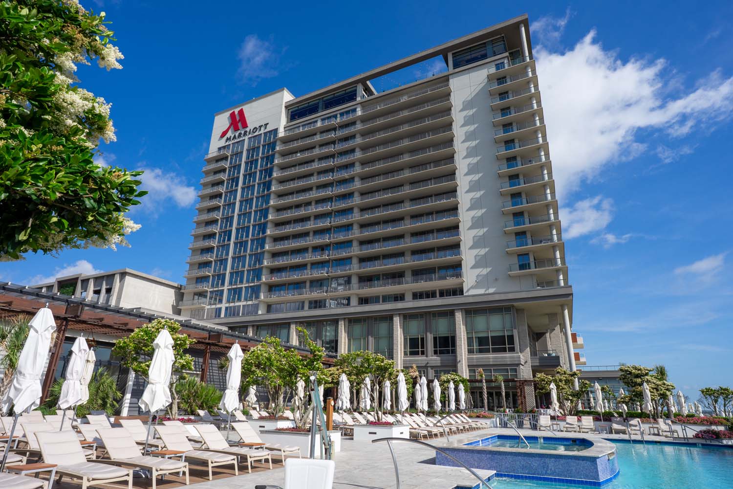 The Marriott Virginia Beach Oceanfront Resort exterior during a summer morning