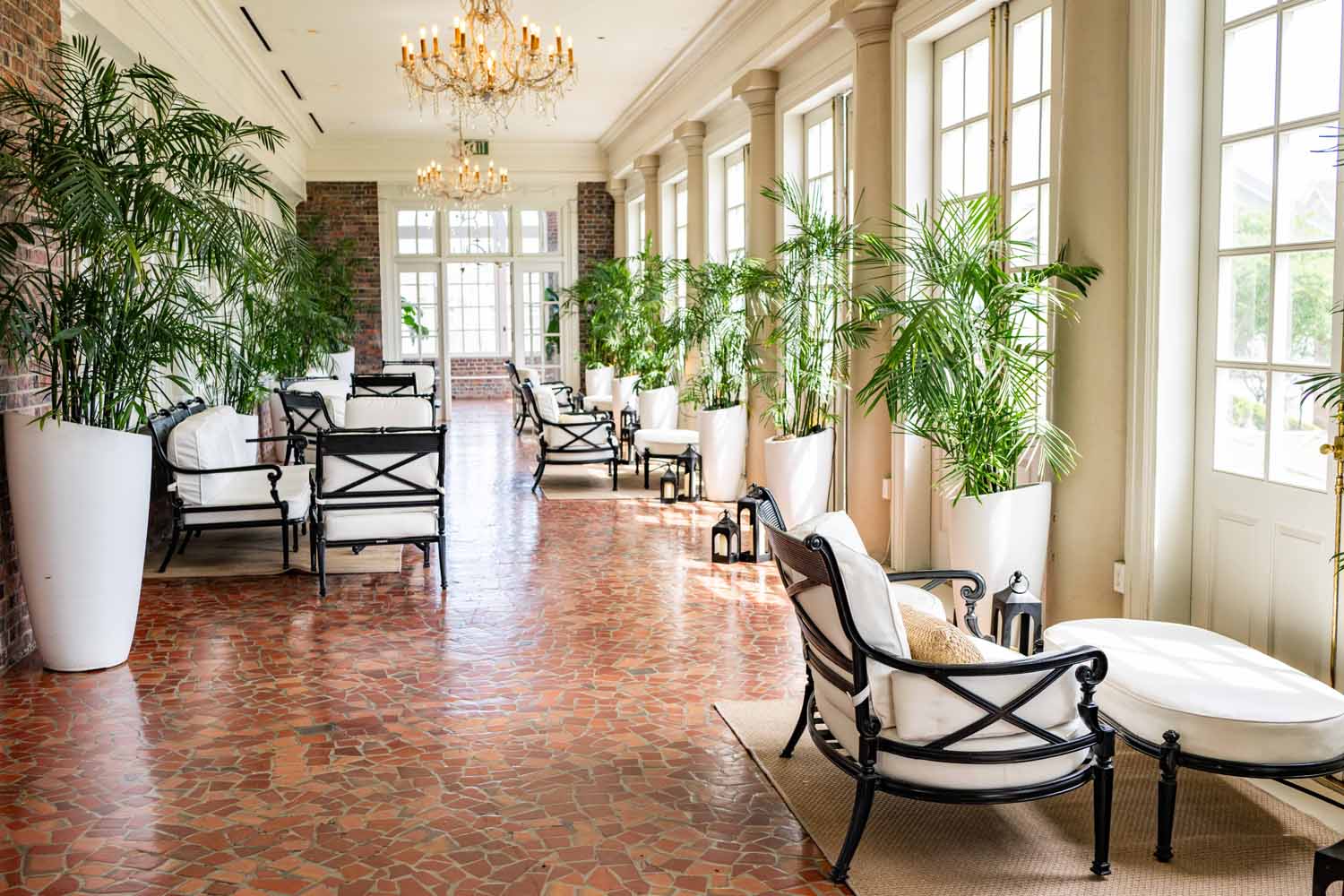 The interior loggia of The Raleigh Room inside The Historic Cavalier Hotel