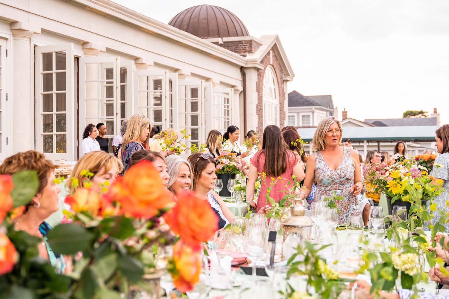 An outdoor floral party and lesson at The Historic Cavalier Hotel