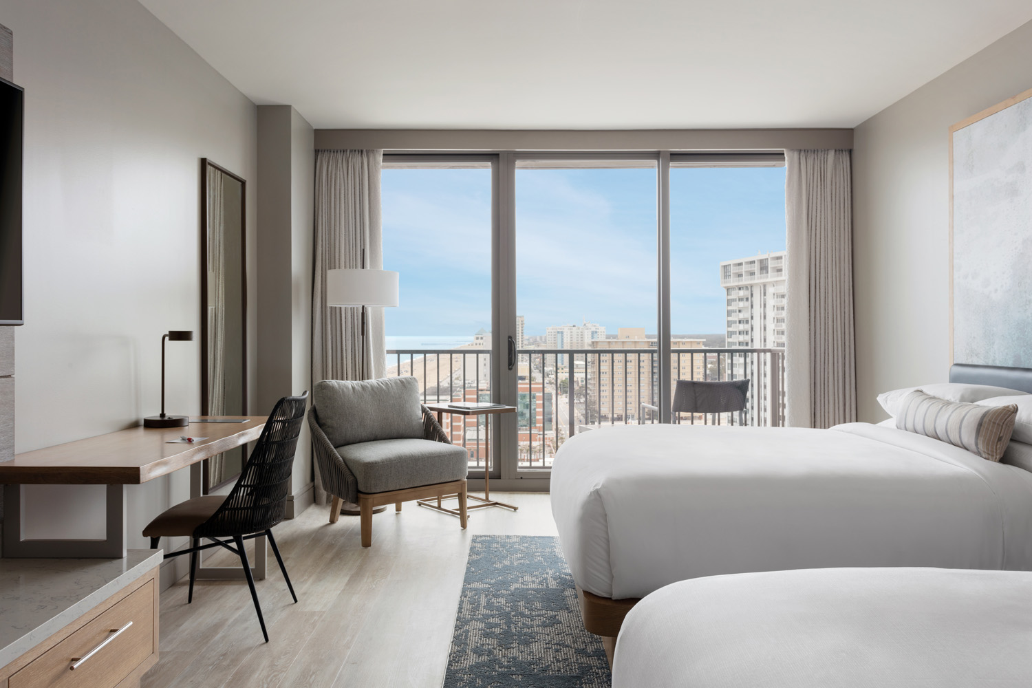 An interior guest room at the Marriott Virginia Beach Oceanfront Resort