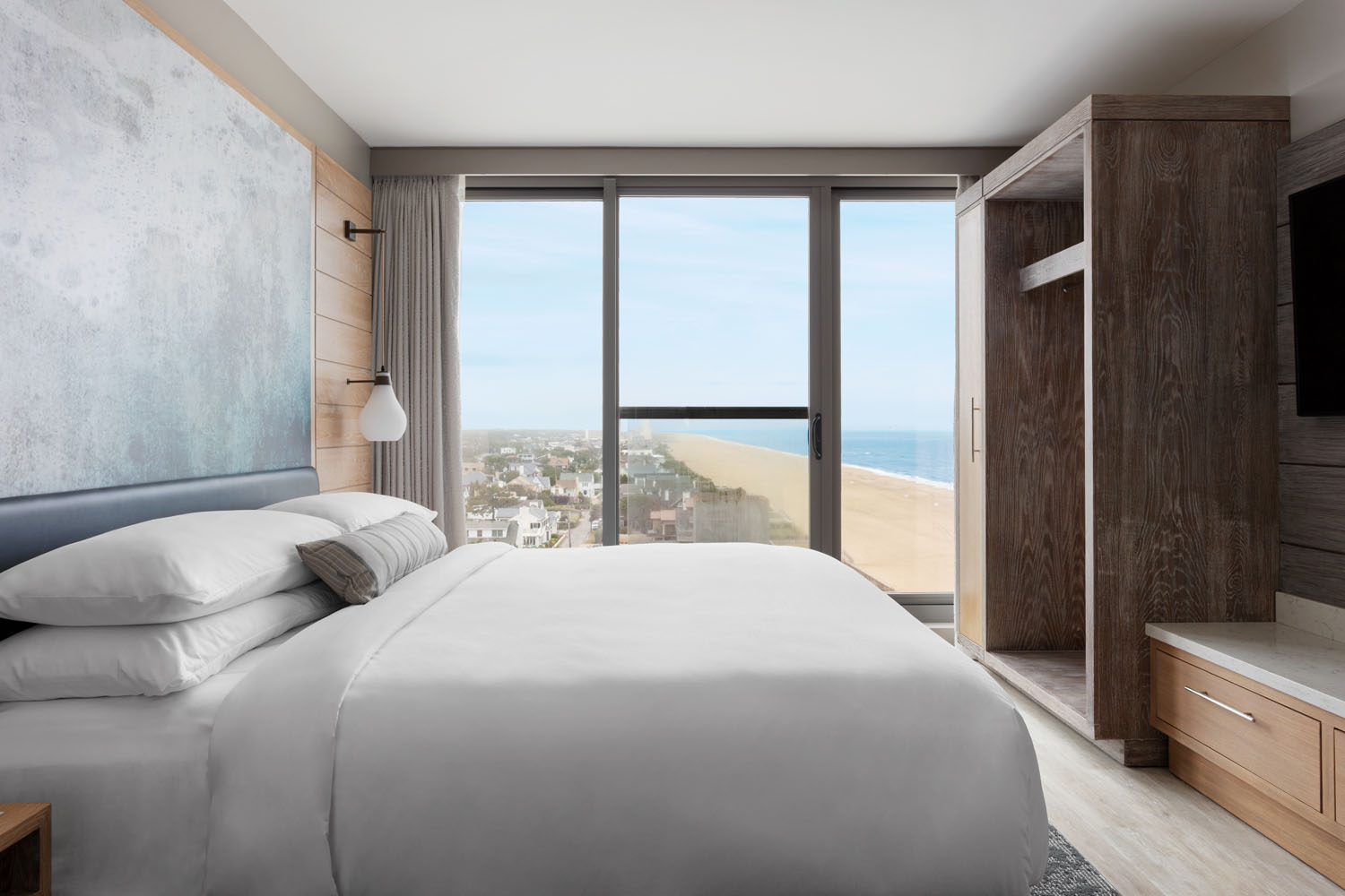 A one bedroom suite with ocean views inside the Marriott Virginia Beach Oceanfront Resort